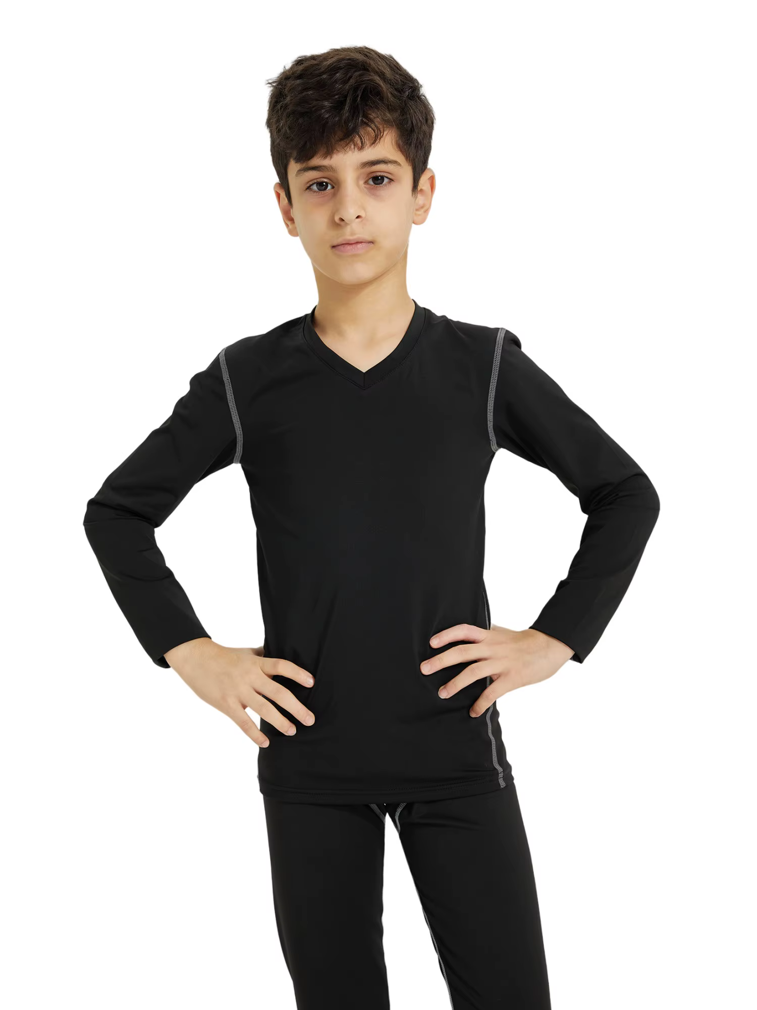 T-shirt de compression à manches longues pour garçons et filles, col en V, anti-transpiration, pour 