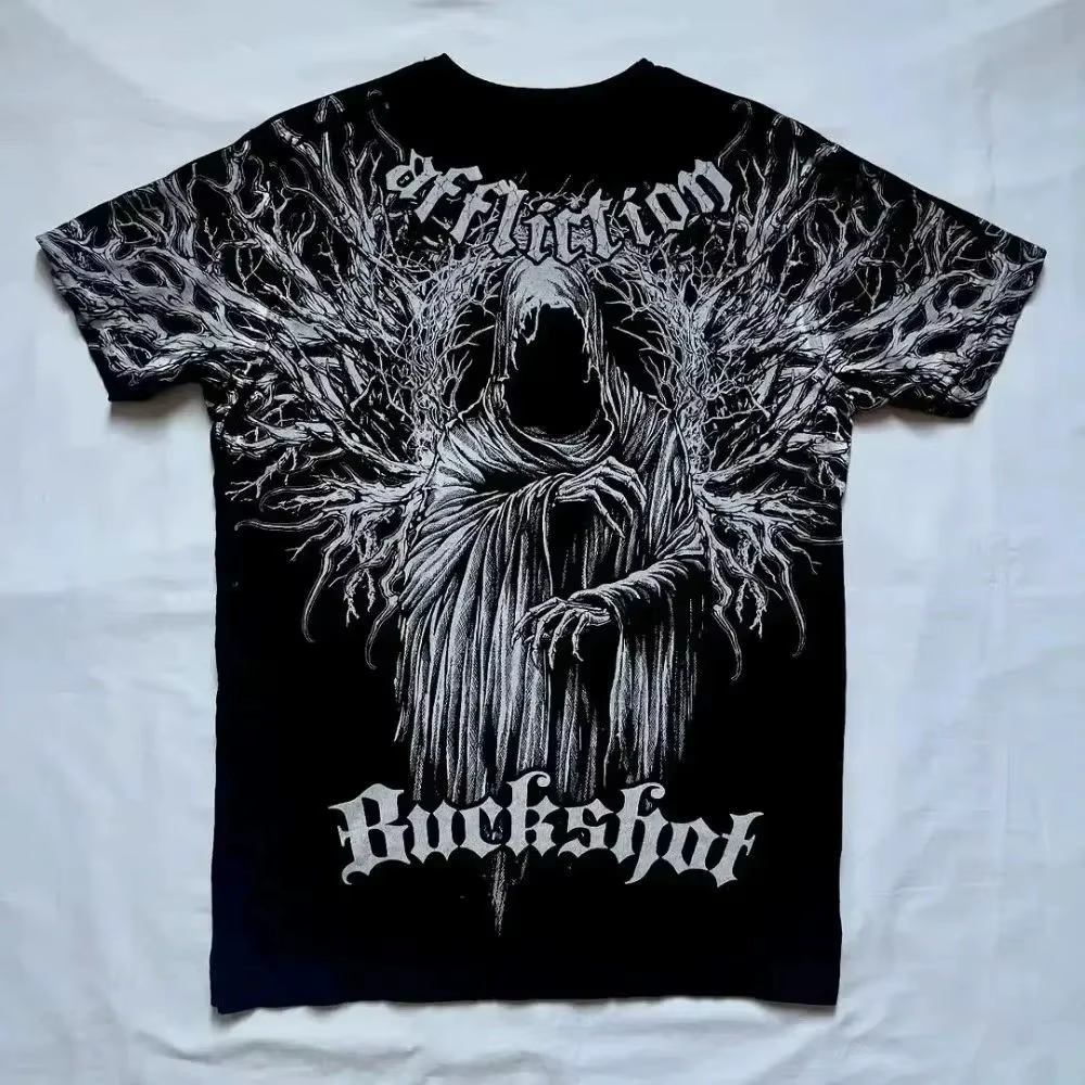 T-shirt col rond pour hommes européens et américains, imprimé tête de mort, confortable et respirant
