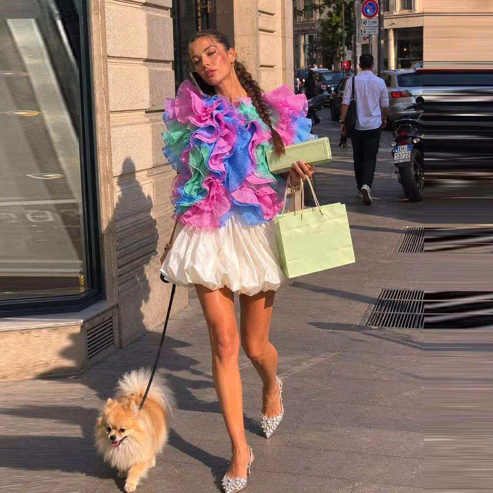 Chemisiers colorés pour femmes à volants, longueur normale, pour anniversaire