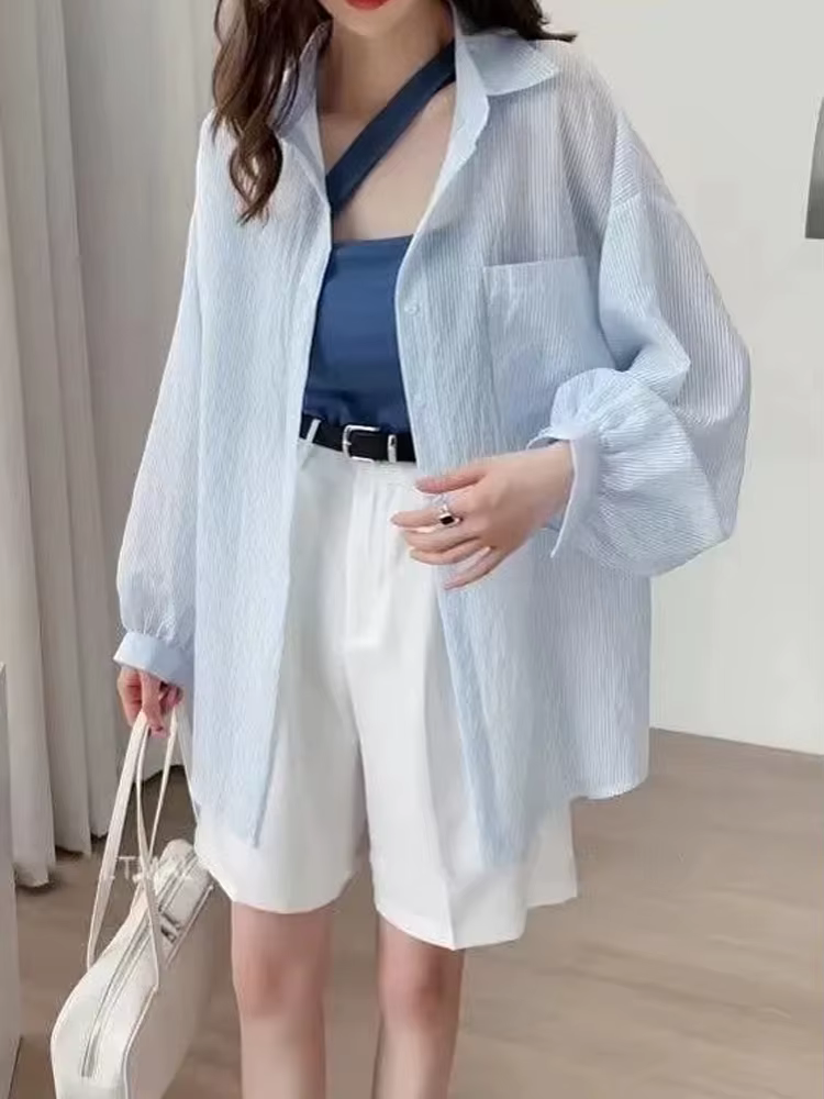 Jmprs coréen Sexy femmes Transparent rayé chemise surdimensionné ample à manches longues coréen rési