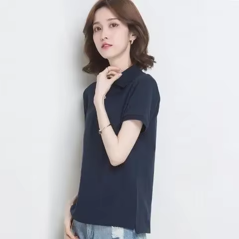 Chemise col polo pour femme uni bouton blanc 100 ℅   Coton en femme T tendance 2025 vêtements pulls 