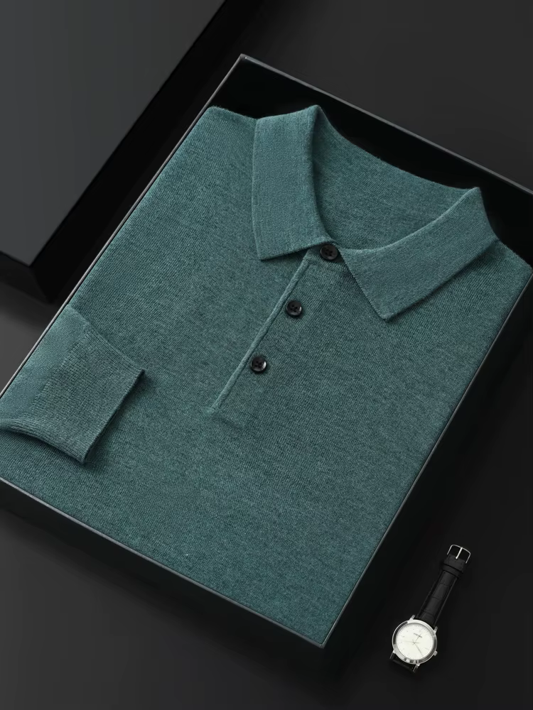 Pull en laine mérinos pour hommes, col Polo, tricot en cachemire, décontracté, ample, dessus de chem