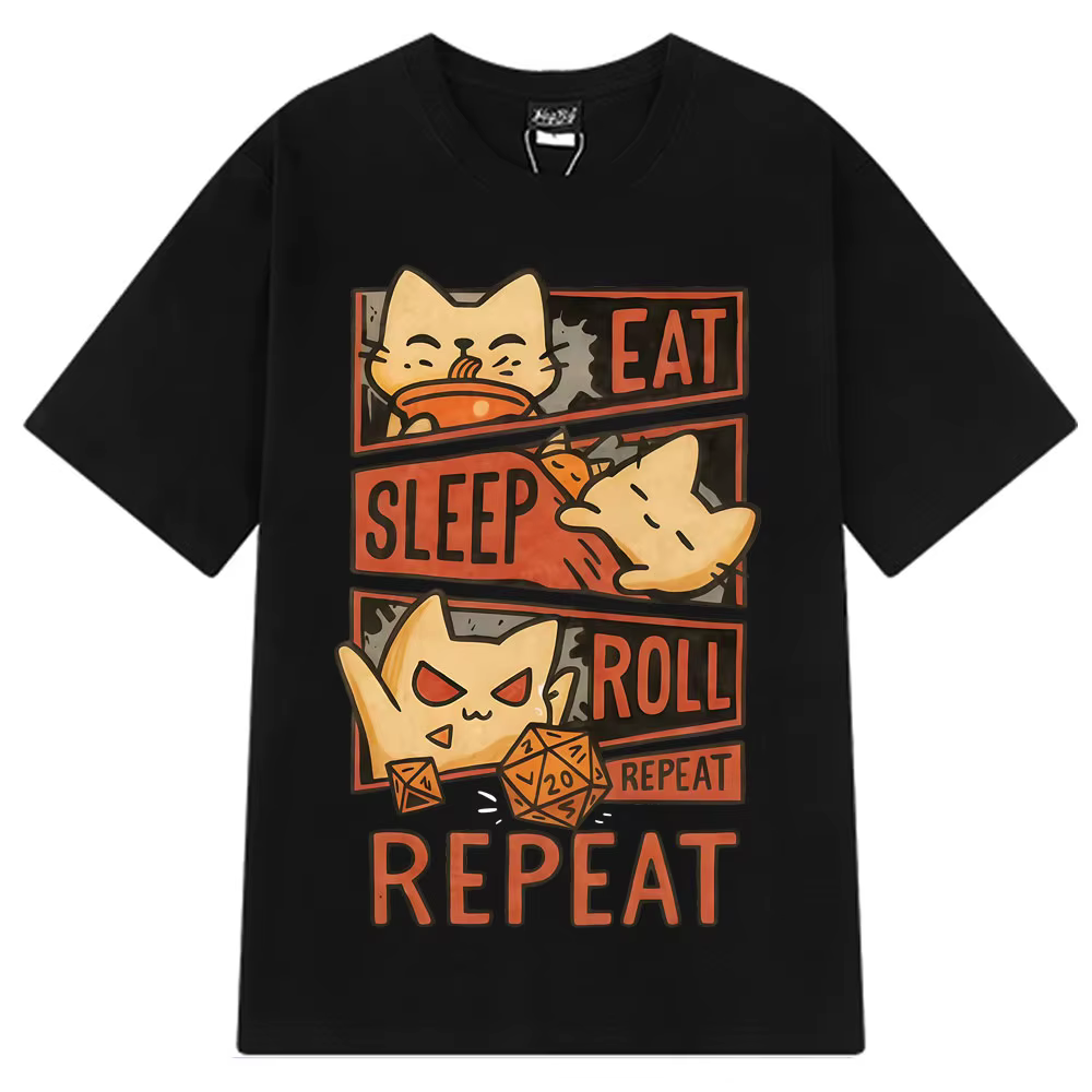 Chat fantaisiste DnD drôle Meme t-shirt hommes femmes Vintage lâche T-shirts été col rond coton à la