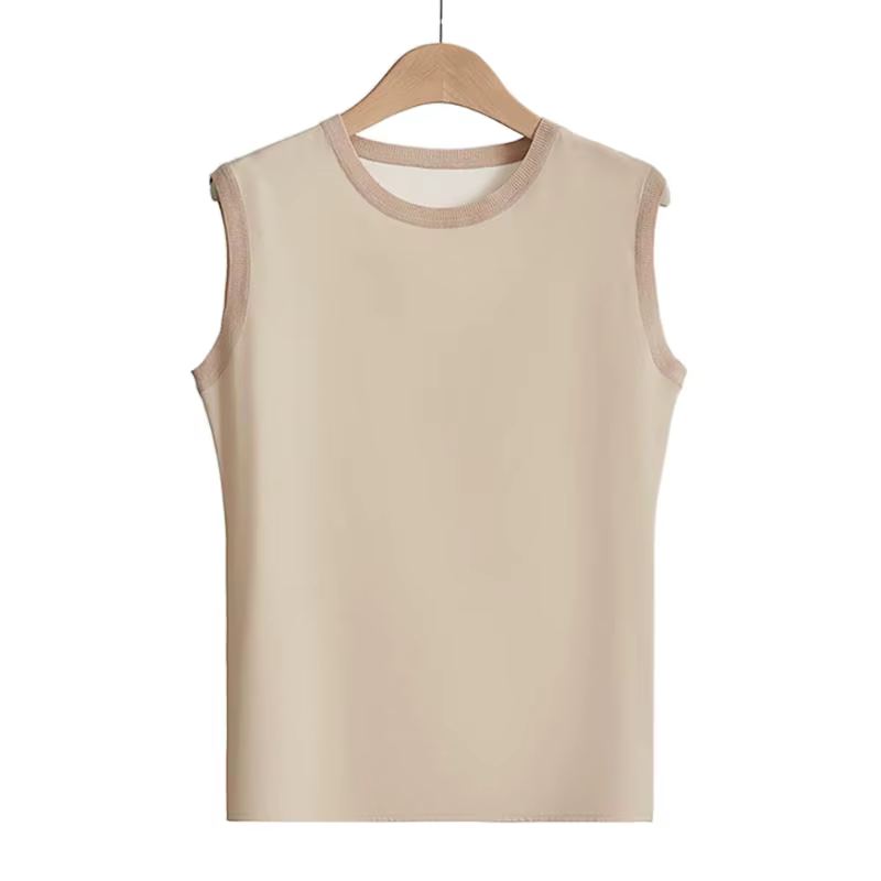 Débardeur sans manches en soie de mûrier véritable pour femme, chemises à col ras du cou, Camisole d