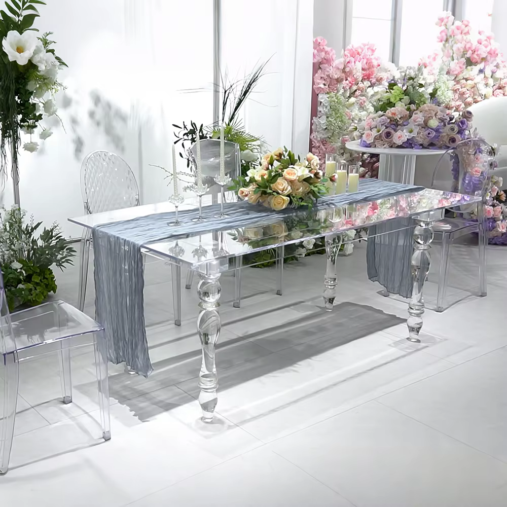 Table à manger rectangulaire en acrylique, meubles d'hôtel en plastique pour fête de mariage, Restau
