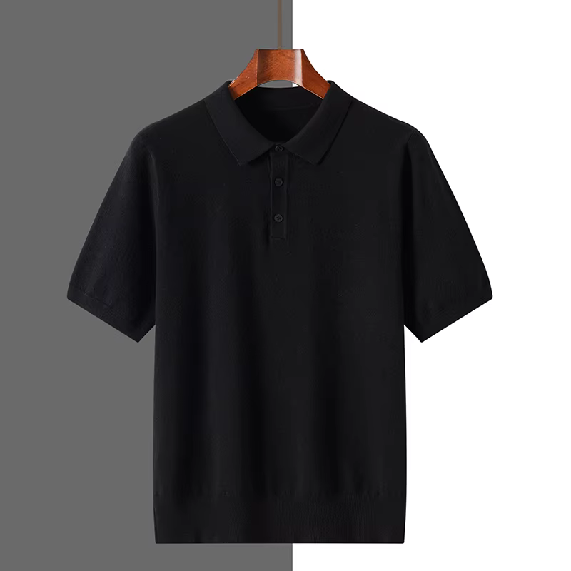 2025 classique col Polo T-Shirt pull hommes tricots laine Lyocell mélange pull à manches courtes Coo