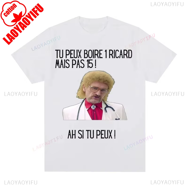T-shirt en coton drôle imprimé vous pouvez boire un Ricard mais pas 15 graphique noir classique haut