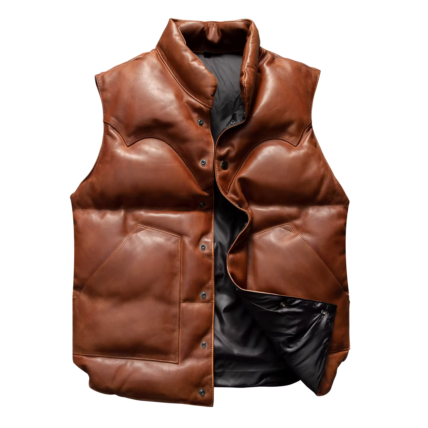 Veste en cuir véritable en peau de mouton naturelle à col montant et simple boutonnage, marron, styl