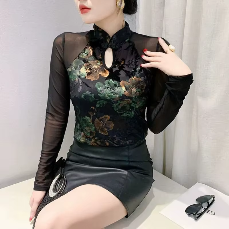Chemise à bascule en velours pour femmes, automne hiver, produits européens, nouveau T-shirt chinois