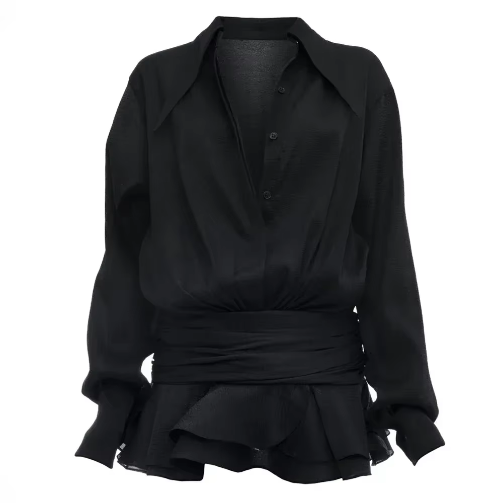 TARUXY – robe chemise Sexy à volants et simple boutonnage pour femmes, couleur unie, col à revers, M
