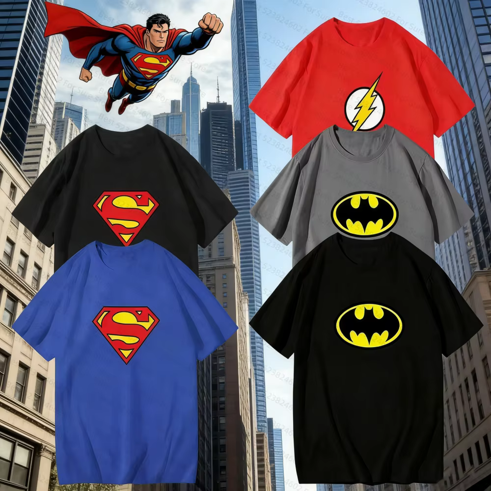 T-shirts Batman Superman Wonder Woman, T-shirt en coton à motif de dessin animé Flash, T-shirt décon