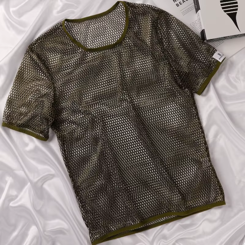 T-shirt en maille pour homme, nouveau modèle d'été, transparent, ajouré, respirant, streetwear