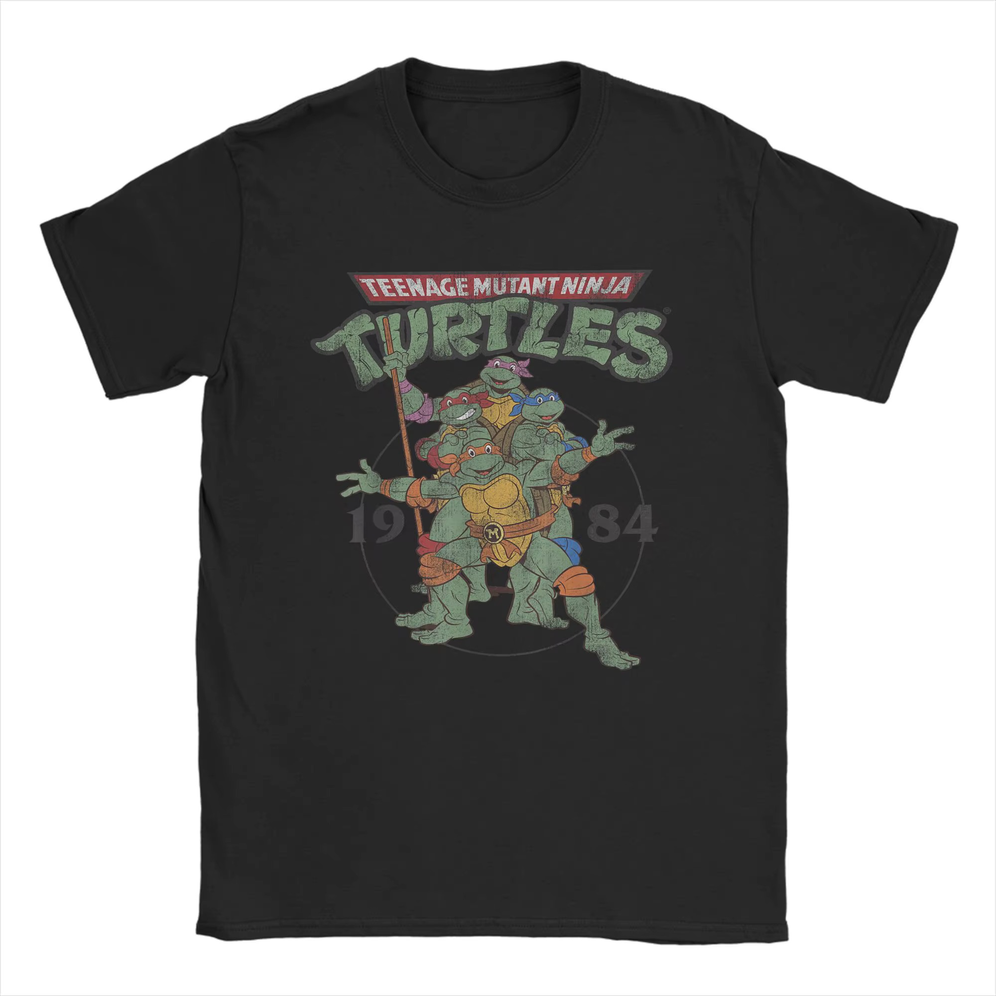 T-shirt classique Ninja Turtles Circle 1984 pour hommes, en coton, drôle, col rond, vêtements à manc