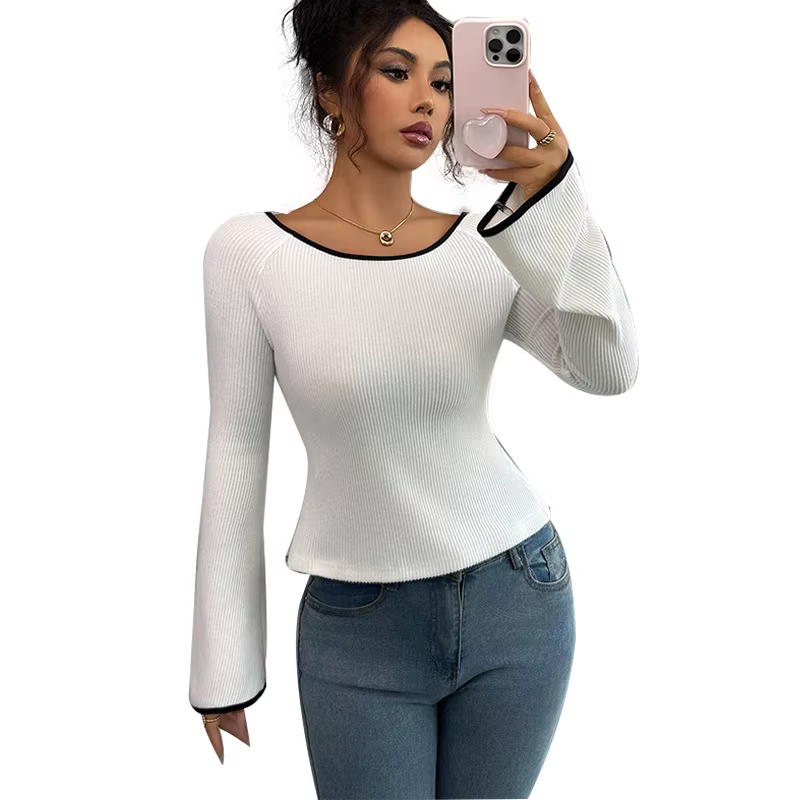 T-Shirt à manches longues pour femmes, pull élastique à lacets, à la mode, nouvelle collection 2026