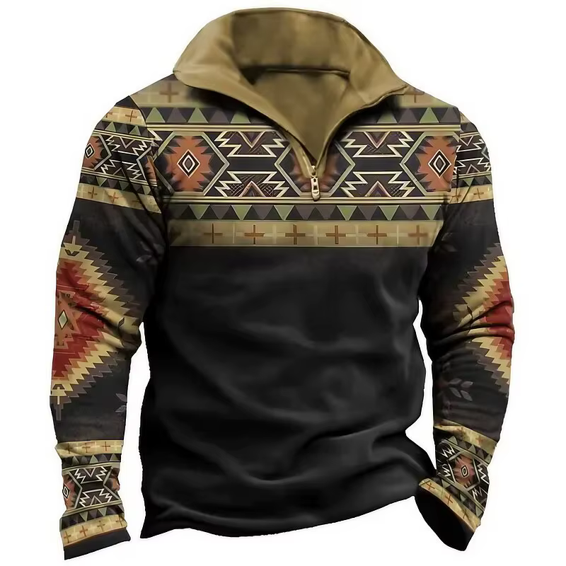 Sweat-shirt à manches longues pour hommes, imprimé Vintage 3D, fermeture éclair, mode classique, col