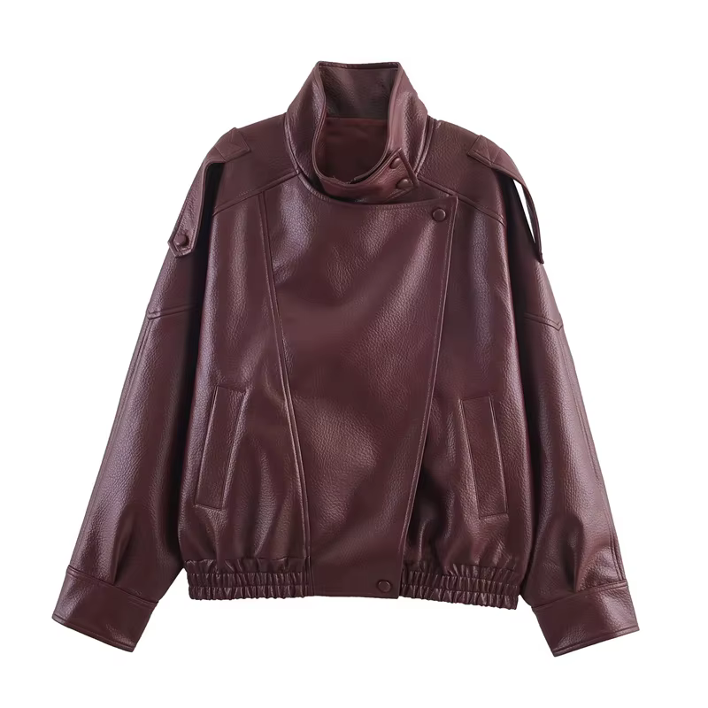 Veste femme automne 2025 nouveau noir à manches longues galets Faux cuir veste moto Style personnali