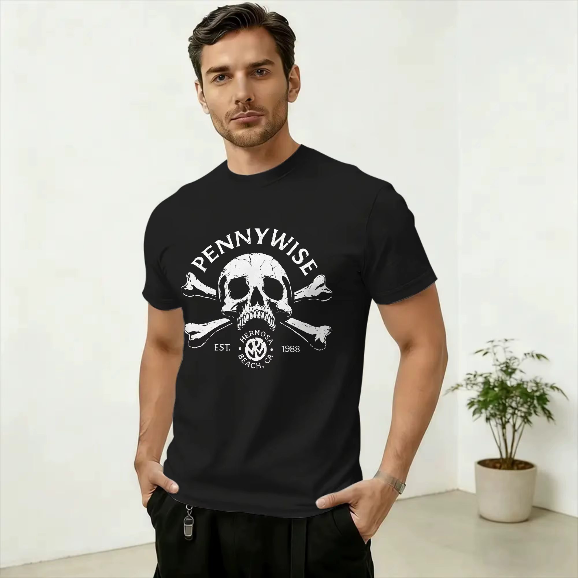 T-shirt Punk Art Pennywise Band Merch pour hommes, t-shirt en coton fantaisie, col rond, manches cou