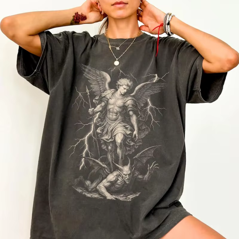 Femmes Saint Michel Arcange T-shirt Vintage Protection Catholique Dévotion Hommes Tee Unisexe Vintag