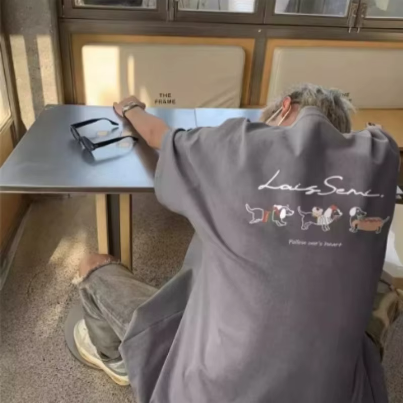 T-shirt ample et respirant pour hommes et femmes, haut décontracté et polyvalent, imprimé chien sauc
