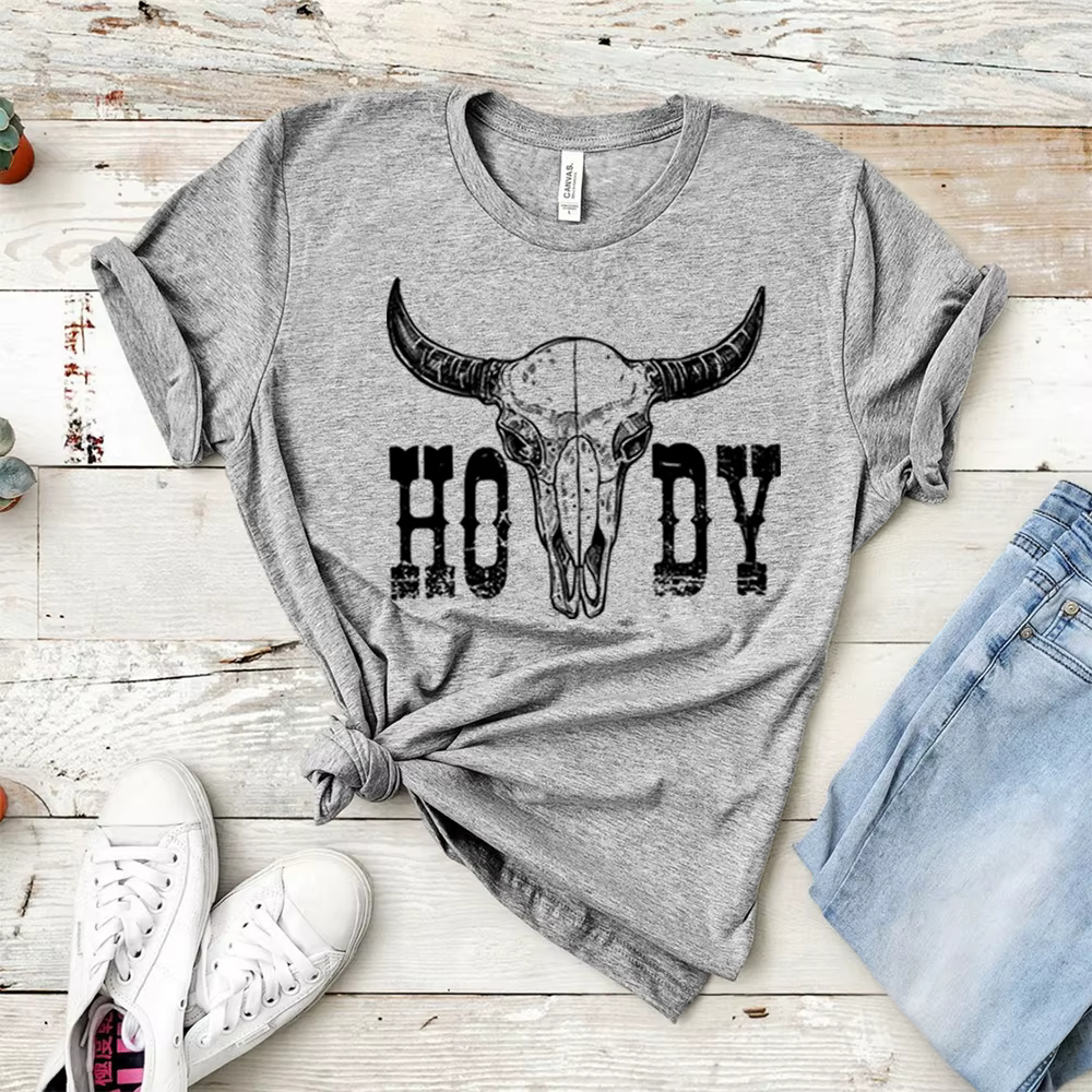 Chemise rétro Howdy T-Shirt crâne de vache Howdy chemises de Cowgirl musique de campagne Cowboy t-sh