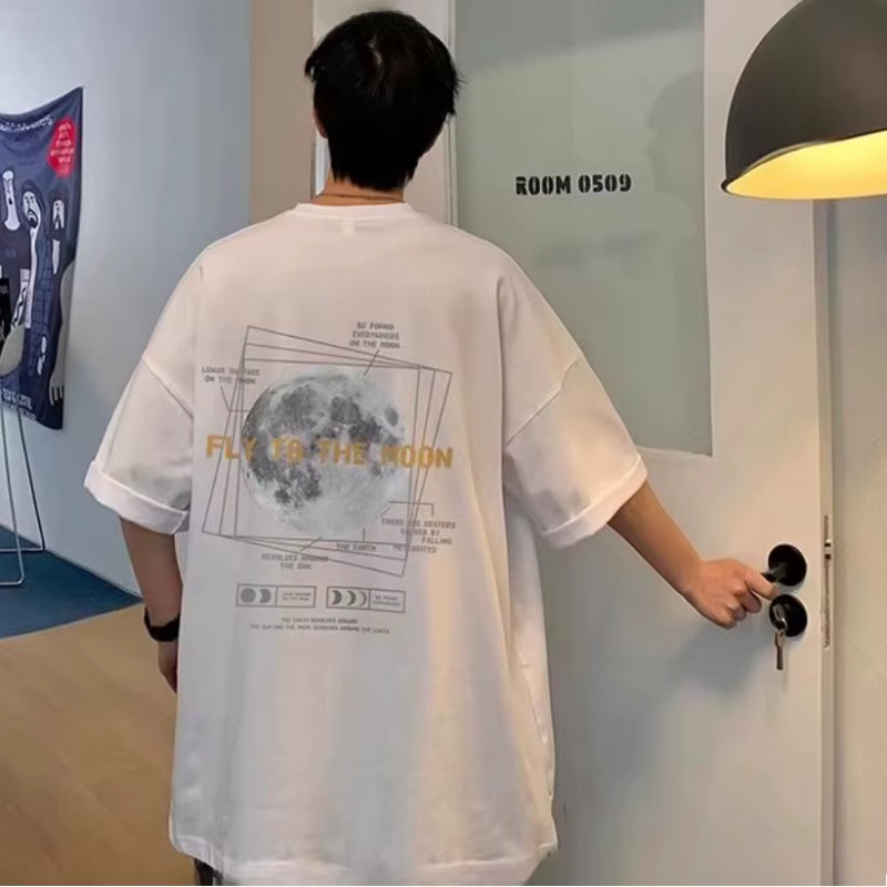 T-shirt à motif de lune, Style coréen, sensation paresseuse, 30kg à 120kg, haut basique quotidien, c