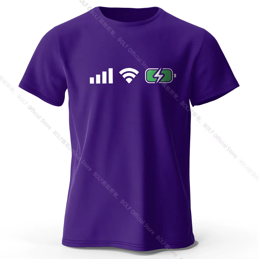 Signal WiFi Batterie Imprimé T-Shirt 100% Coton Surdimensionné Tech Graphique T-shirts pour Hommes F