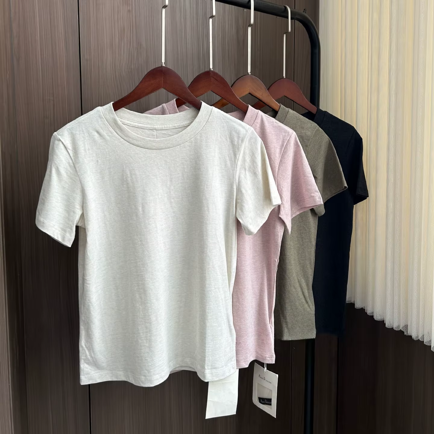 Haut décontracté à manches courtes et col rond pour femme en tissu pur coton biologique tissé uni, c