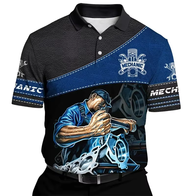 Polo mécanique imprimé 3D pour hommes, t-shirt à motif AtlanTools, chemises à manches courtes à reve