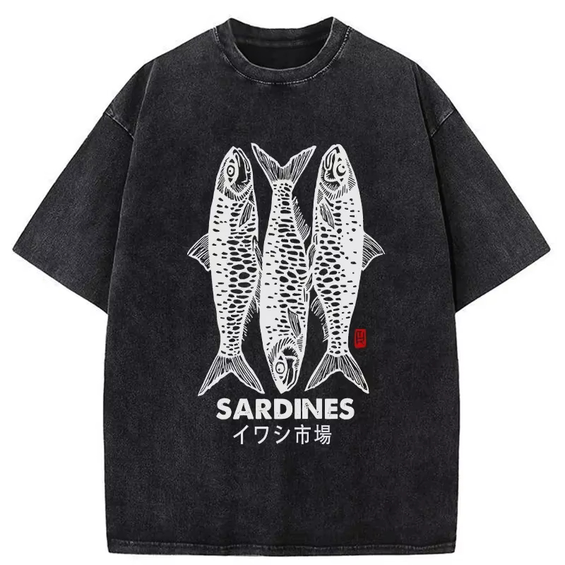 Dessin animé poisson salé imprimé unisexe T-Shirt ample surdimensionné lavage à manches courtes été
