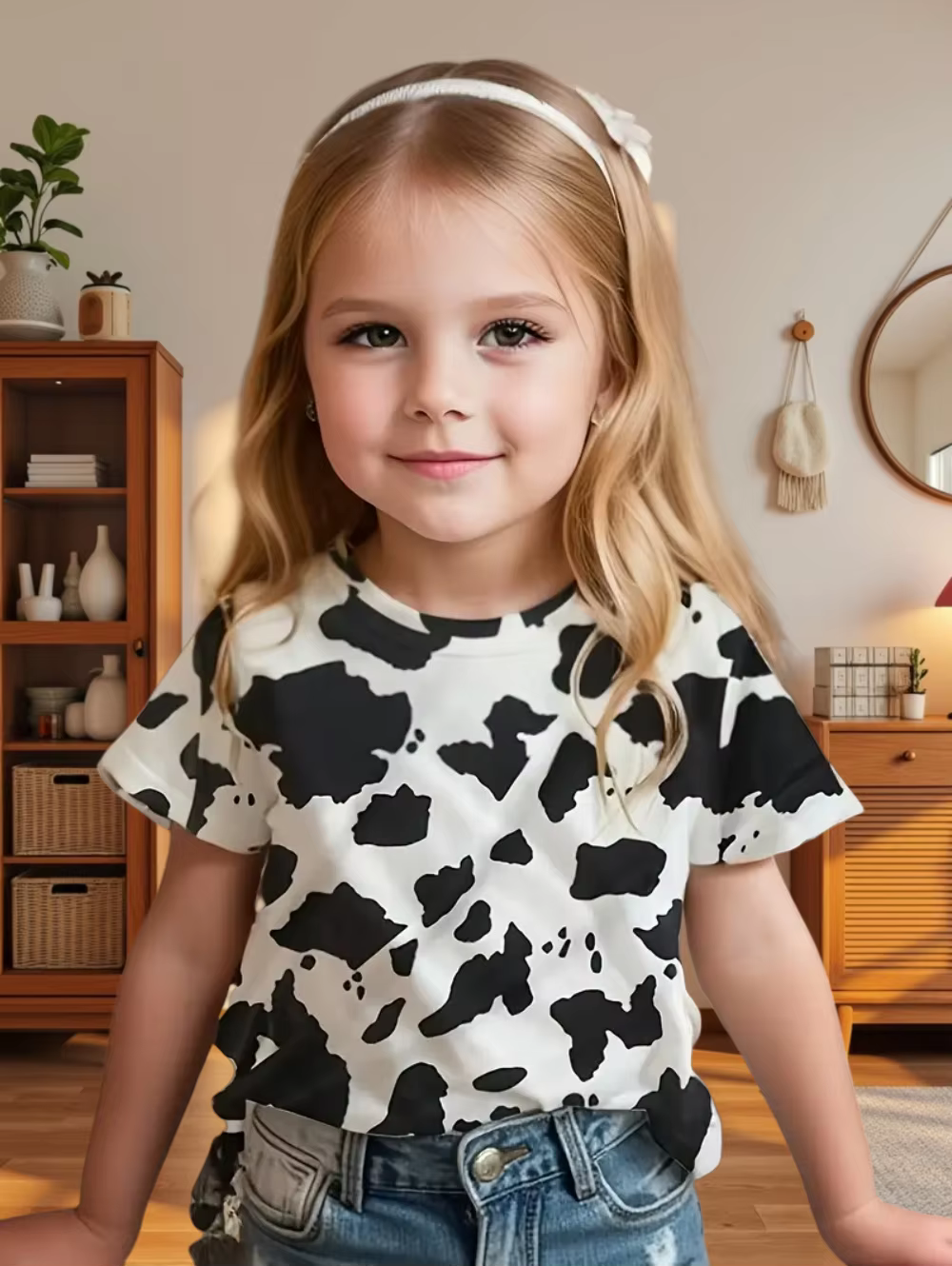 T-shirts à motif de vache pour filles, vêtements décontractés pour filles de 7 à 8 ans, hauts à manc