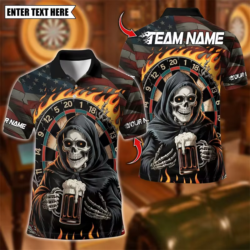 Polo pour hommes à motif Tête de mort et Ours, style Fashion, pour l'été, personnalisable avec nom e