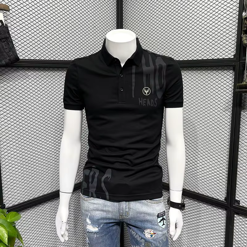 Polo Slim Fit pour hommes avec col imprimé brodé, haut streetwear, t-shirts graphiques, blanc, vinta