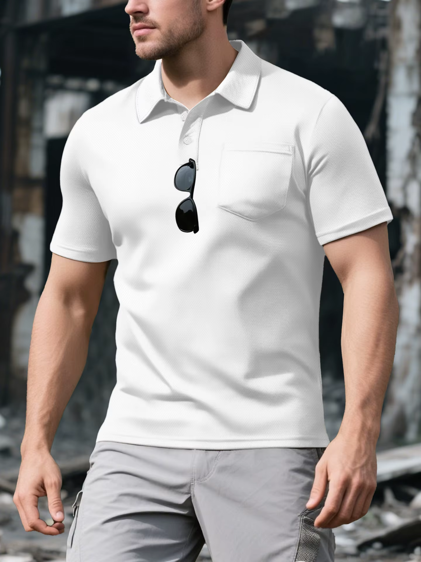 Polo à revers à manches courtes pour hommes, ample, à la mode, sport décontracté, tactique, manches 