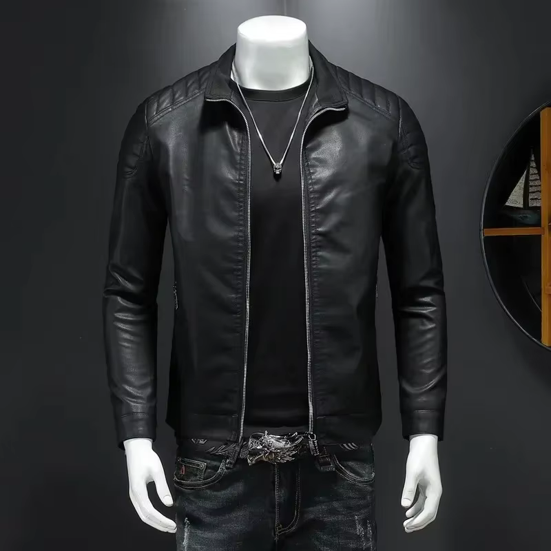 Veste en cuir à revers pour hommes, combinaison d'équitation de moto mince surdimensionnée, cuir PU 