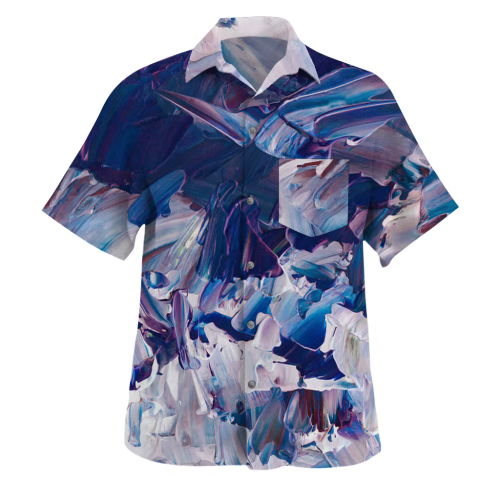 Chemise hawaïenne à manches courtes pour hommes, imprimé aquarelle artistique abstrait, col rabattu,