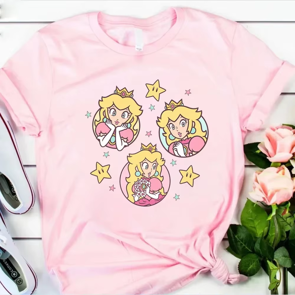 T-shirt princesse rétro Harajuku It's Peach Time, t-shirt graphique pêche, mignon femme, manches cou