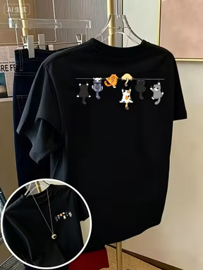 Cat Rope, t-shirt à imprimé chats de dessin animé, haut décontracté à manches courtes et col rond po