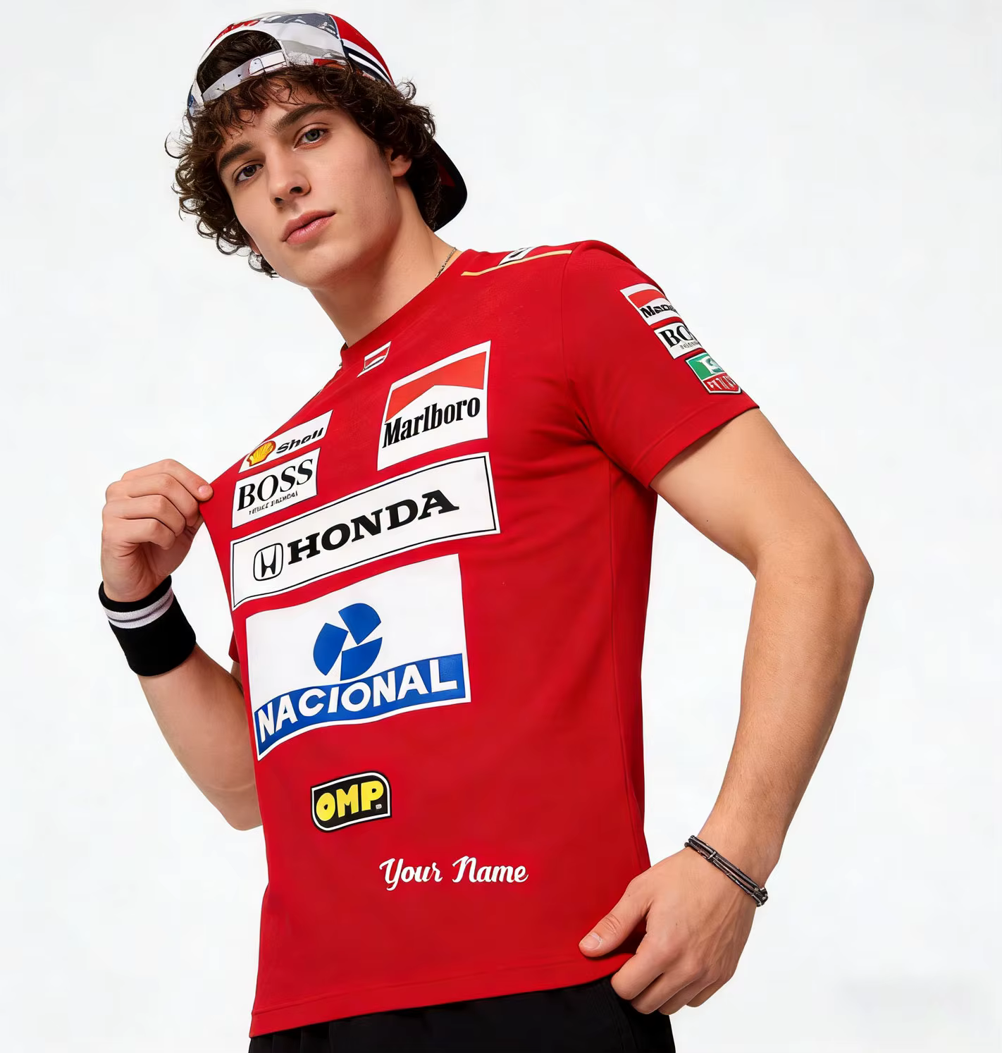 Nouveau T-shirt à manches courtes sport classique rouge Honda pour les activités de plein air, ample