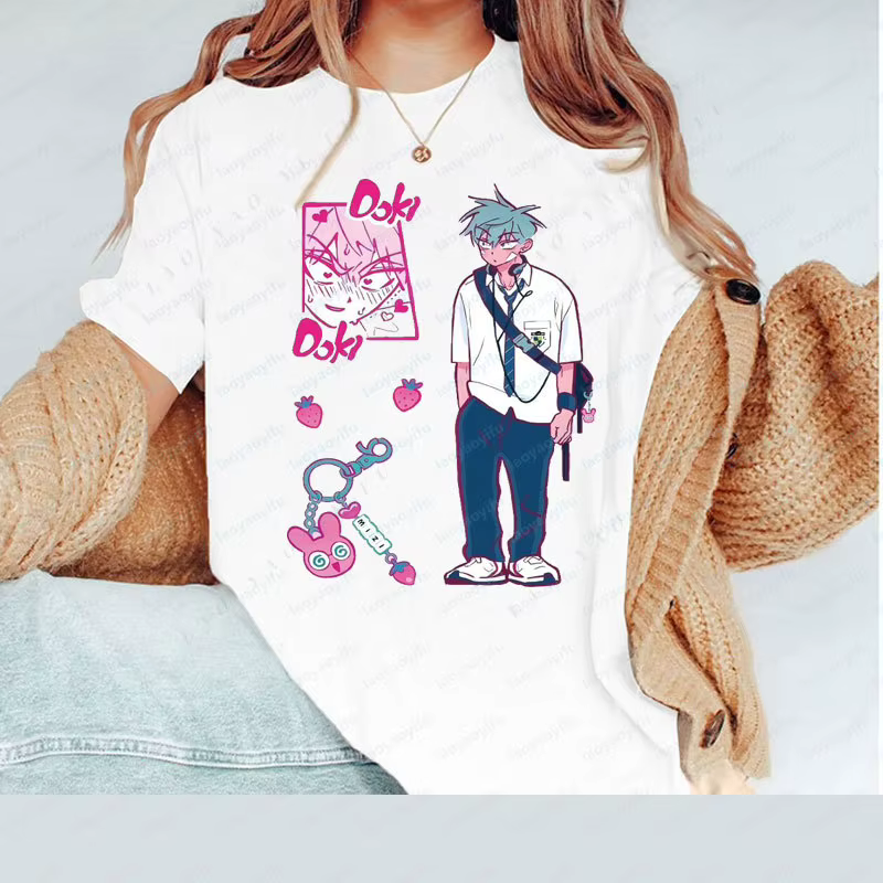 T-shirt graphique Alien de dessin animé Anime Y2K pour femme, 100% Coton, à manches courtes, Vêtemen