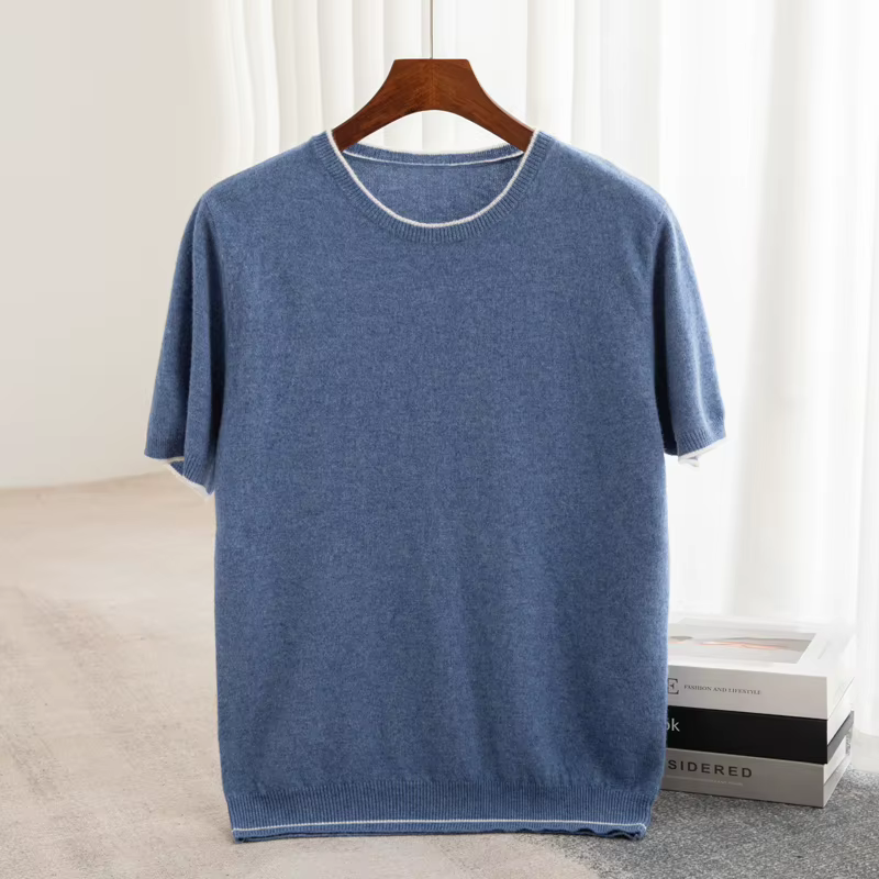 Pull en cachemire à col rond pour hommes, tricots en pure laine, manches courtes, vêtements décontra