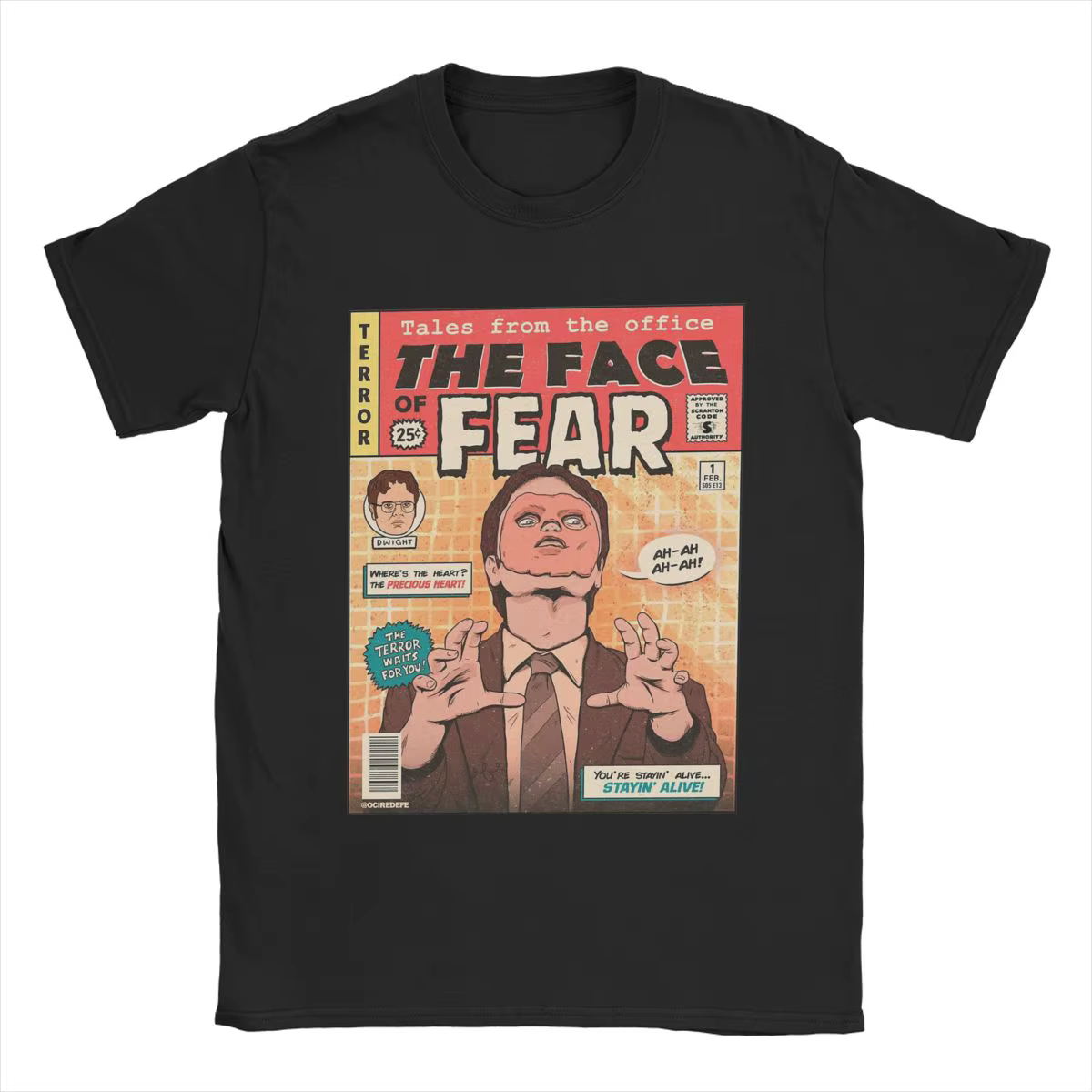 T-shirt à manches courtes en pur coton pour hommes, vêtements à col rond, The Office Face Fear, Dwig