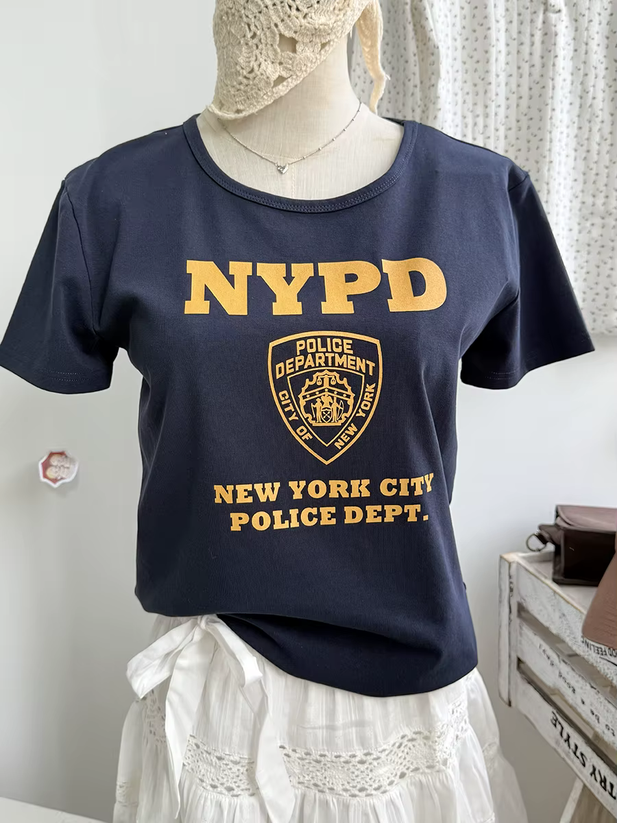 T-shirts à col rond imprimés NYPD pour femmes, streetwear décontracté d'été, en coton, à manches cou