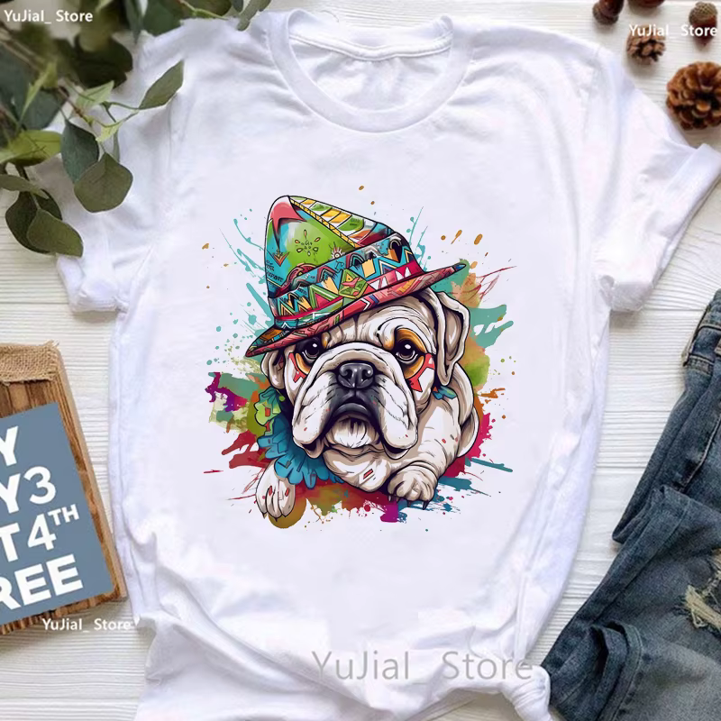 T-shirt blanc pour femme, mignon, bouledogue français, chiot, amour, café, imprimé, filles, drôle, H
