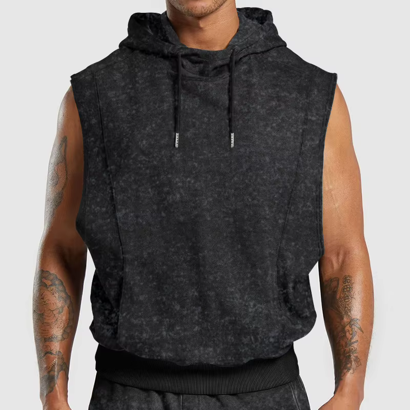 Débardeur à capuche rétro américain pour hommes, style streetwear vintage, décontracté et ample, t-s