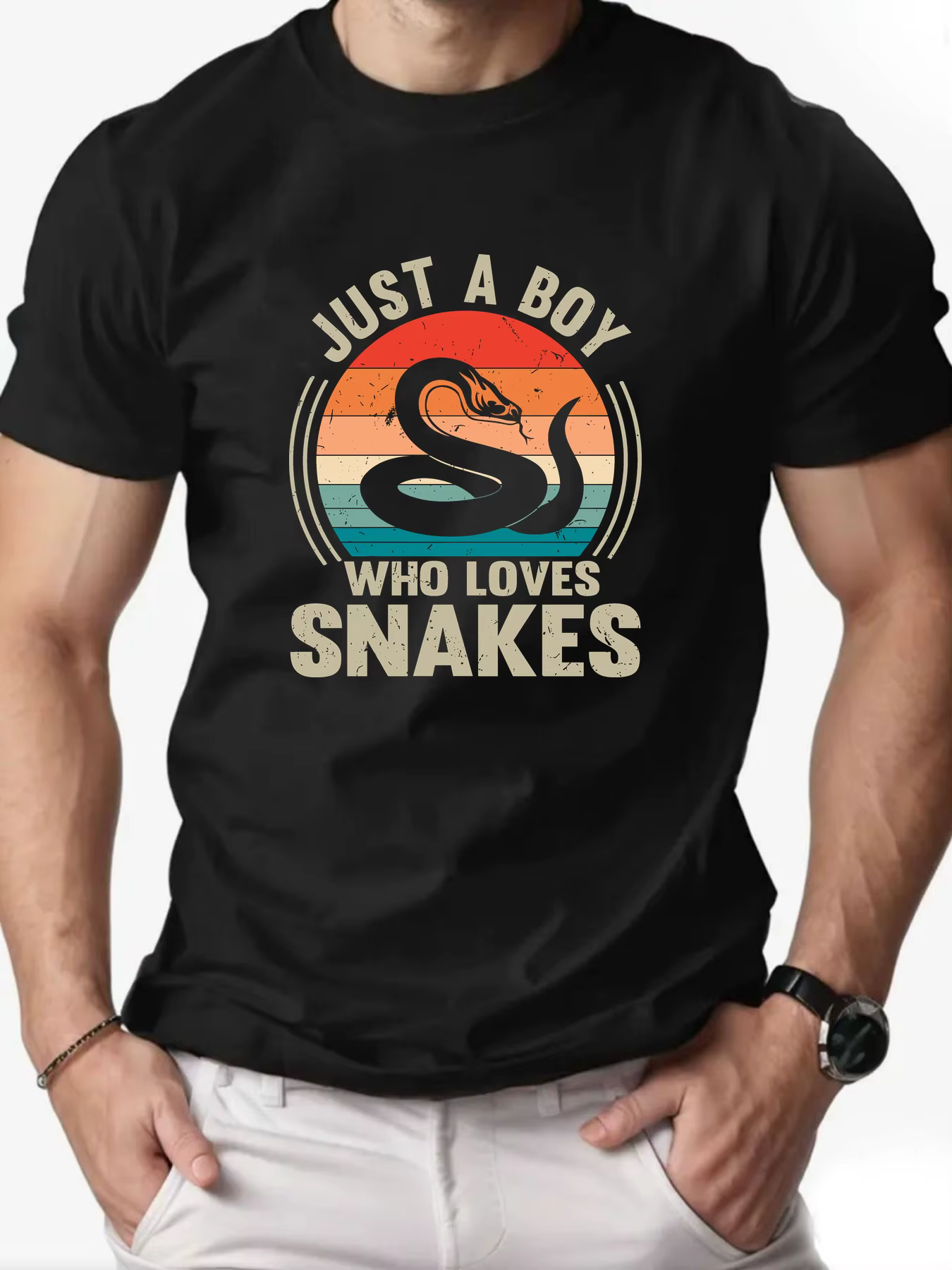 T-Shirt homme 100% coton dessin animé Animal serpent imprimé été surdimensionné col rond respirant d