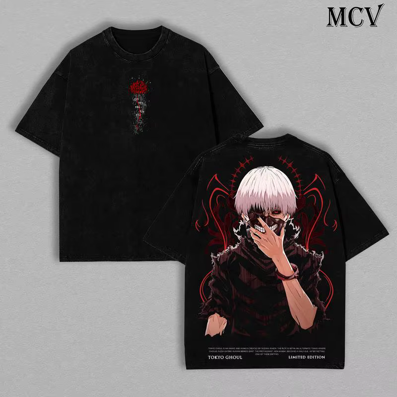 Tokyo Ghoul Tee – Ken Kaneki Chemise surdimensionnée délavée vintage