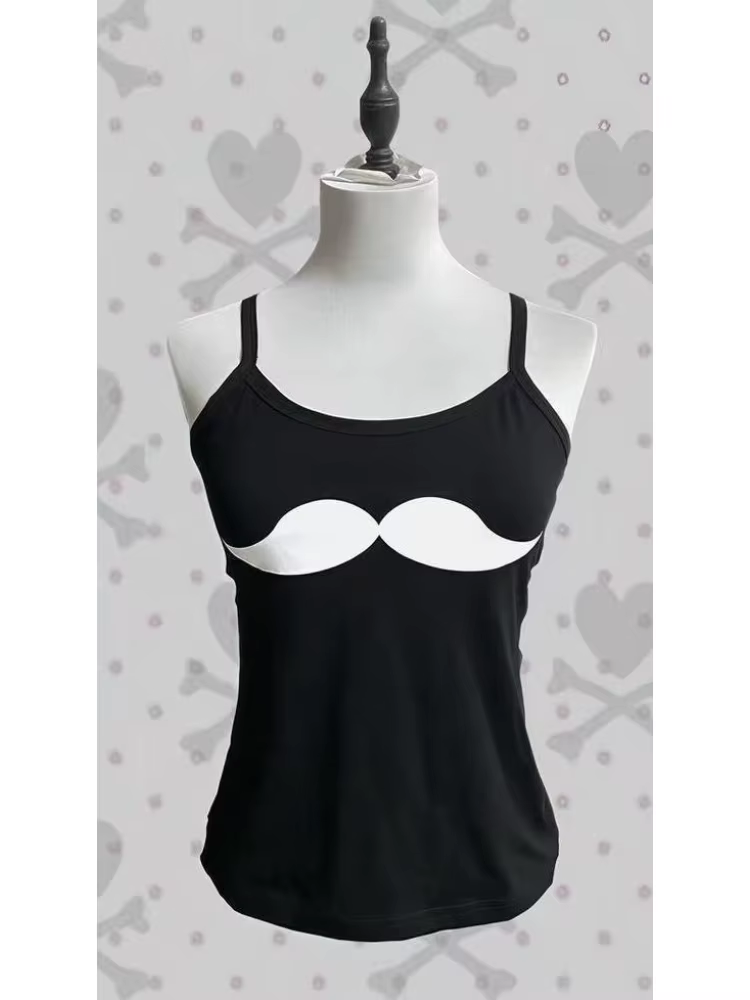 Débardeur japonais Harajuku imprimé moustache pour femme, mignon, coupe ajustée, décontracté, style 