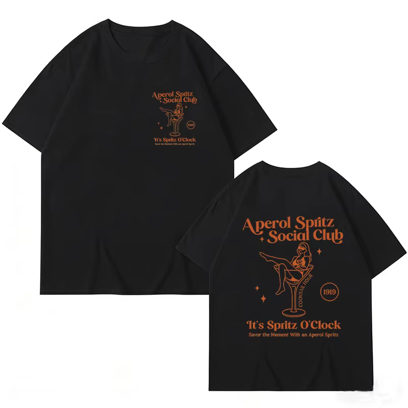 T-shirt décontracté Aperol Spritz, T-shirt à la mode avec motif de fleurs amusant, T-shirt à col ron