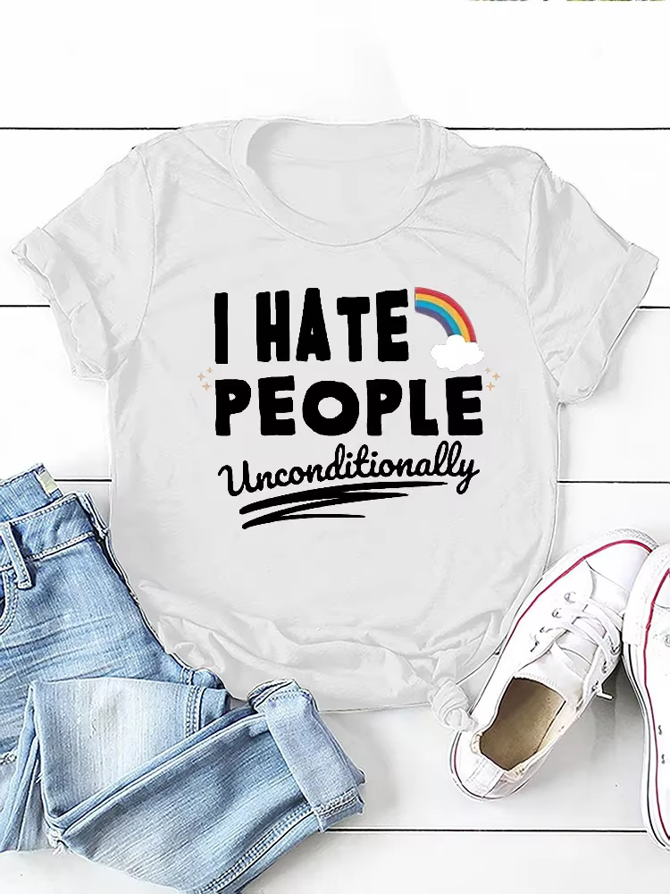 Je déteste les gens arc-en-ciel imprimé femmes t-shirt à manches courtes col rond femmes t-shirt dam