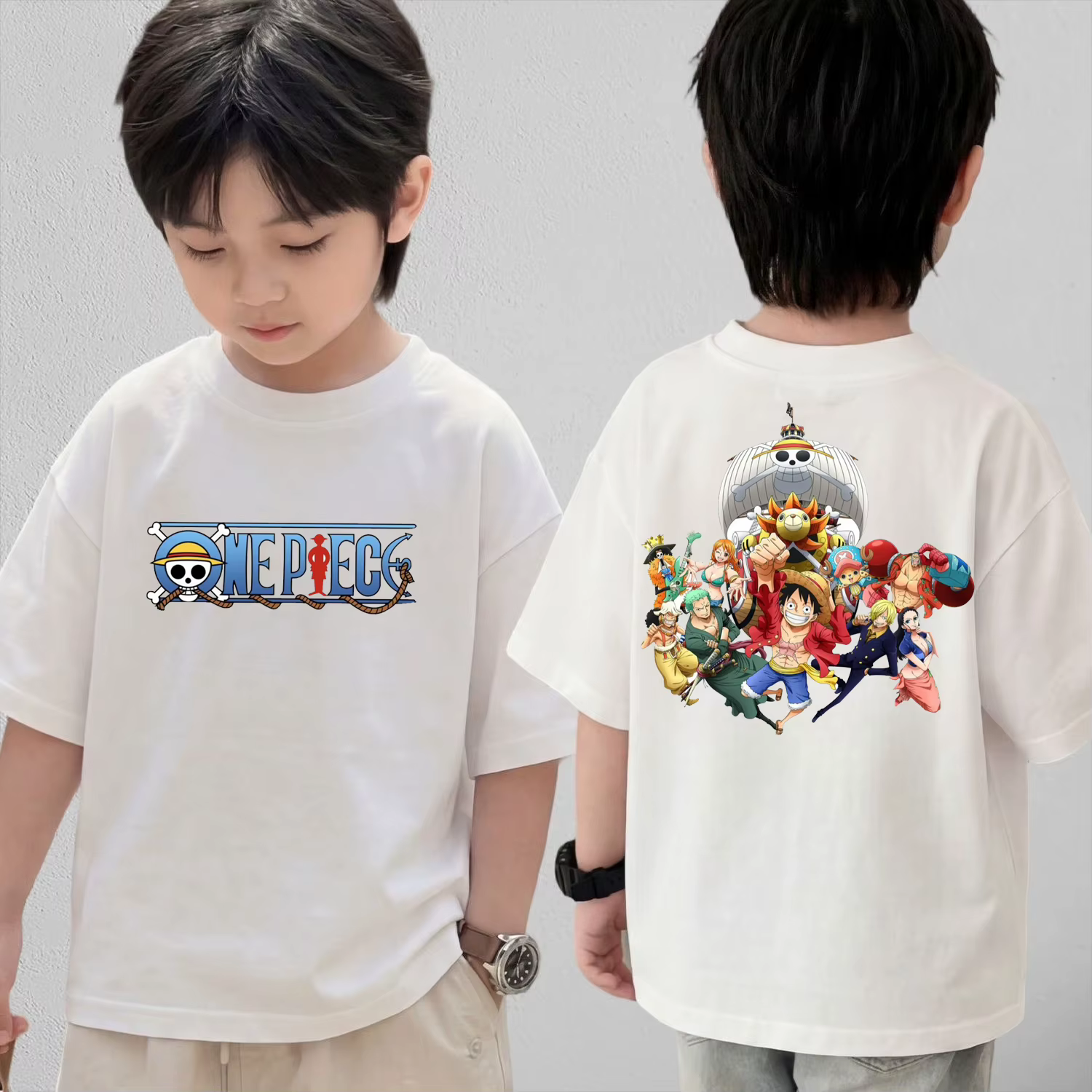 T-shirt à capuche sur le thème de l'anime One Piece, haut à manches courtes, t-shirt rétro décontrac